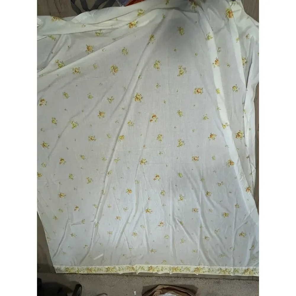Vintage Full Flat Sheet Yellow Rose Floral Border Cottagecore Bedding